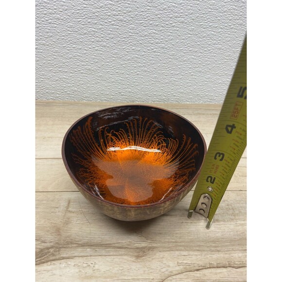 Coconut Shell Bowl Orange Splash Handmade And Painted - Picture 5 of 5